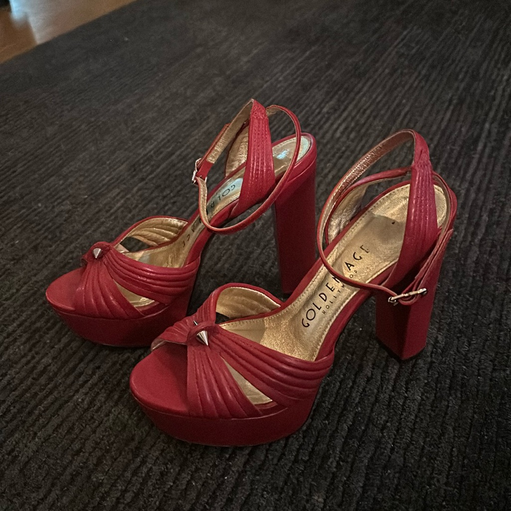 Golden Age Red Leather Platform Heels Size 5.5 / Made In Brazil